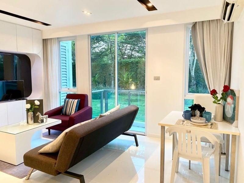 Modern 2-bedroom condo interior at City Center Residence in Pattaya with cityscape views.